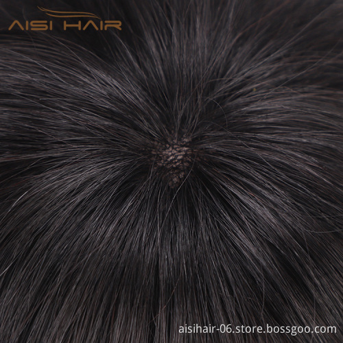 Aisi Hair Toupee Man Wig Hairpieces Lace Head Spin with Clips  Hair Replactment Human Hair Machine Made Toupee for Men